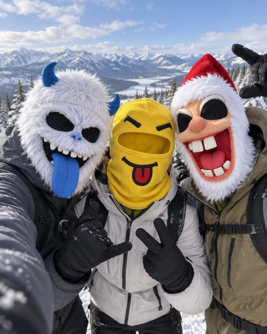 A group wearing several MASQ masks at the summit.